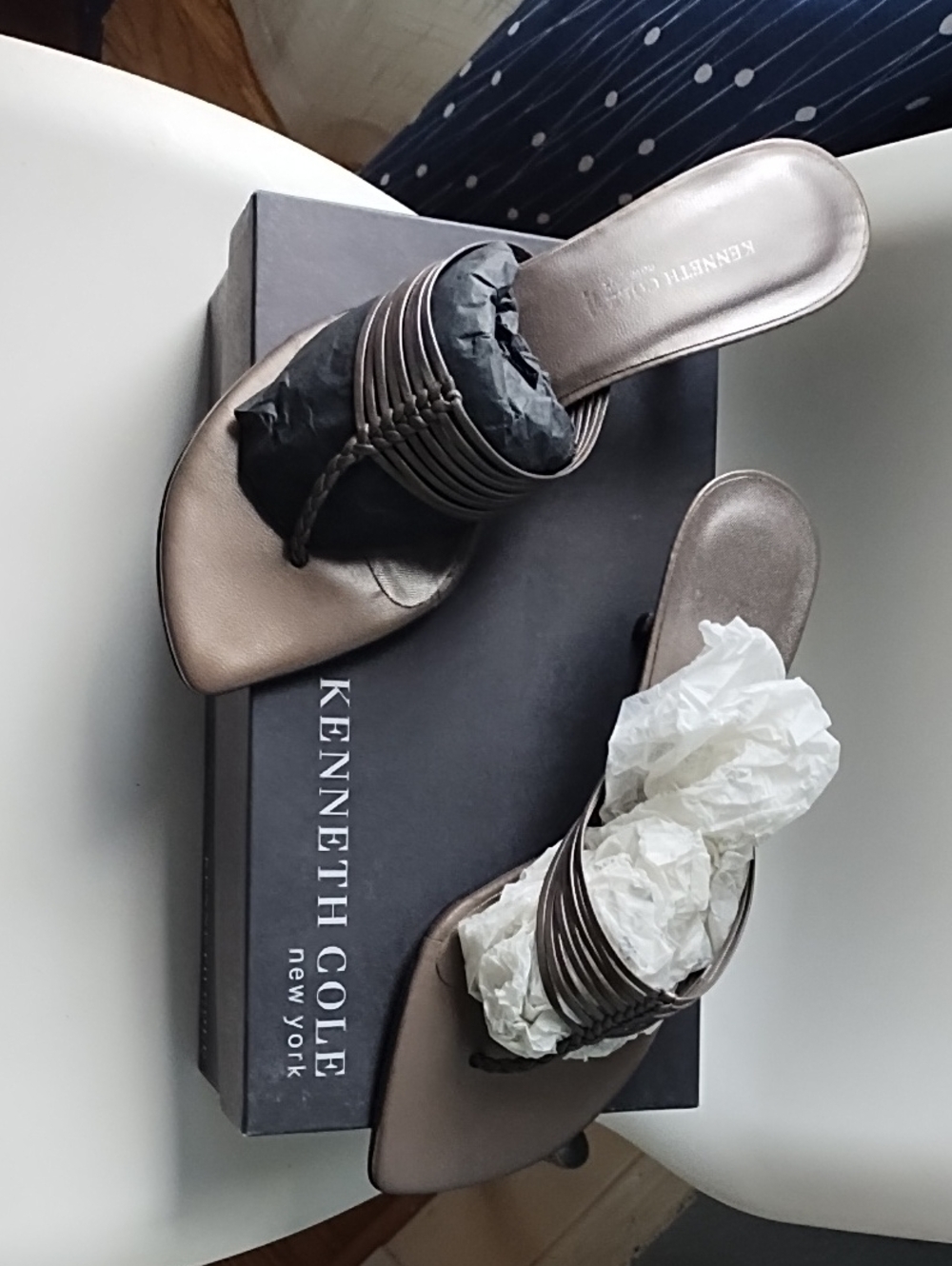 Kenneth Cole Pewter Metallic Braided-Accent Slide Mules